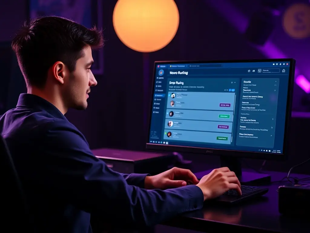 A professional using Neuro Routing's interface to configure a basic routing strategy, showcasing the simplicity and ease of use for smaller teams.